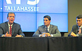 Florida DEP Secretary Herschel T. Vinyard Jr., left, talks water issues at the Florida Chamber event Tuesday. Other panelists were Rep. Steve Crisafulli, center, and David Childs, a lawyer with the Hopping Green & Sams law firm in Tallahassee. Ph