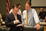 House Appropriations Chairman Seth McKeel makes a point while going over budget documents Sunday afternoon with Sen. Joe Negron chairman of the Senate budget committee. Photo by Bill Cotterell