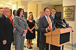 Rep. Larry Ahern speaks about the "unborn victims of violence act" he's proposed with Sen. Kelli Stargel, left, while Rep. Dennis Baxley and pro-life activists listen at the Capitol on Wednesday.  Photo by Bill Cotterell.