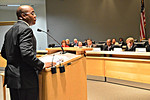 State Rep. Alan Williams, D-Tallahassee, speaks Thursday at the House Criminal Justice Appropriations Subcommittee hearing for his bill, HB 4003, to repeal Florida's "stand your ground" self-defense law. Photo by Bill Cotterell.