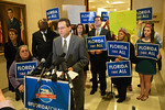 Rep. Mark Pafford, D-West Palm Beach, speaks at a Capitol news conference Monday where he and human rights officials asked Gov. Rick Scott to halt the current voter purge effort. Photo by Bill Cotterell.