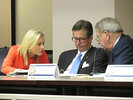 Rep. Katie Edwards, D-Sunrise, confers with Rep. Tom Goodson, R-Titusville, during public testimony on HB 1113, which they are co-sponsoring. Photo by Bruce Ritchie.