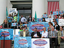 Rep. Heather Fitzenhagen, R-Fort Myers, speaks to a clean water rally on the steps of the historic Capitol on Tuesday. She said that all Floridians want clean water. Photo by Bruce Ritchie.