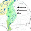 The Apalachicola, Chattahoochee and Flint river system helps support the seafood industry in Apalachicola Bay. File map from the Atlanta Regional Commission.