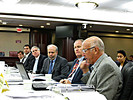 Michael Diamond, who handled the Spectrum Gaming task force report section that dealt with Florida's pari-mutuel industry, testifies Monday at the Senate Gaming Committee hearing as other task force members listen. Photo by Bill Cotterell.