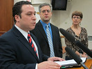 Dan Krasner, left, speaks at a news conference Monday, with Damien Filer and Catherine Baer, about changes they think are needed in the ethics reform bills. Photo by Bill Cotterell.