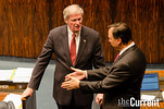 Sen. John Thrasher, left, chats with Sen. Tom Lee. Thrasher, R-St. Augustine, sponsored the Senate version of the Internet cafe ban that the chamber sent to Gov. Rick Scott on Thursday. File photo by John Iarussi.