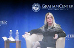 Attorney General Pam Bondi defends Florida's involvement in a Chesapeake Bay water pollution lawsuit Thursday at the University of Florida's Bob Graham Center for Public Service. Website photo by Bruce Ritchie.