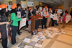 Evelyn Rivera of Orlando speaks at a news conference Thursday as part of a plea for passage of the in-state tuition bill stuck in the Florida Senate. Protesters wore graduation caps and carried high school diplomas. Photo by Bill Cotterell.