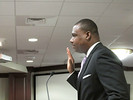 PSC Commissioner Ronald Brise is sworn in during a confirmation hearing before the Senate Committee on Communications, Energy and Public Utilities on Tuesday. Photo by Bruce Ritchie.