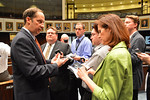 Senate Appropriations Chairman Joe Negron discusses budget plans Thursday night after the Senate adjourned. Photo by Bill Cotterell