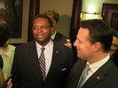 Rep. Perry Thurston, left, with Speaker Will Weatherford, says there could be a session meltdown if a bill providing in-state tuition for undocumented college students doesn't pass the Senate. Photo by Bruce Ritchie.