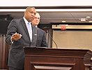 State Sen. Chris Smith, D-Fort Lauderdale, left, and Sen. David Simmons, R-Altamonte Springs, present their consolidated "stand your ground" law revisions to the Senate Judiciary Committee on Tuesday. Photo by Bill Cotterell.
