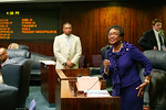 Senate Democratic Leader Pro Tem Arthenia Joyner, right, on Senate floor with Senator Smith, left. Photo Credit: The Florida Senate