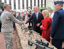 Gov. Rick and Ann Scott, with Florida Adjutant Gen. Emmett Titshaw, visit National Guard troops Tuesday in the Capitol courtyard. Titshaw had briefed the Cabinet earlier about sequester cutbacks. Photo by Bill Cotterell.