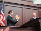 House Speaker Will Weatherford applauds as Gov. Rick Scott takes the rostrum to begin his State of the State speech Tuesday during a joint session of the Legislature on opening day of the 2013 session. Photo by Bill Cotterell.