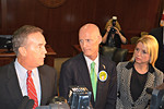 Gov. Rick Scott and Attorney General Pam Bondi listen Thursday as Chief Financial Officer Jeff Atwater comments at a post-Cabinet meeting interview with Capitol reporters. Photo by Bill Cotterell.