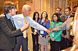 The Democratic Party has spent about $69,379 on former Gov. Charlie Crist's campaign. Here he and U.S. House candidate Gwen Graham greet students at the party's state conference. File photo by Bill Cotterell.