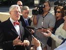 Attorney Talbot "Sandy" D'Alemberte talks outside the state Supreme Court on Monday, after arguments on the Legislature's attempt to avoid giving depositions in a redistricting lawsuit. Photo by Bill Cotterell.