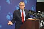 Peter Brown, assistant director of the Quinnipiac University Polling Center, discusses new polling results at a news conference Thursday at the Florida Press Center in Tallahassee. Photo by Bill Cotterell.