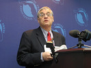 Peter Brown, of the Quinnipiac University Polling Institute, discusses the latest numbers on Gov. Rick Scott's re-election prospects on Wednesday. Photo by Bill Cotterell.