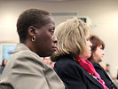 Former Parole Commissioner Cassandra Jenkins sits during a Cabinet meeting at the Capitol. Photo Credit: Ana Goni-Lessan